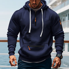 Men's Stylish Hoodie with Half-Zip Closure and Functional Pockets - Perfect for Casual Wear