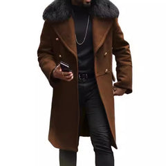 Men's Winter Overcoat with Detachable Fur Collar - Stylish and Warm Outerwear for Cold Weather