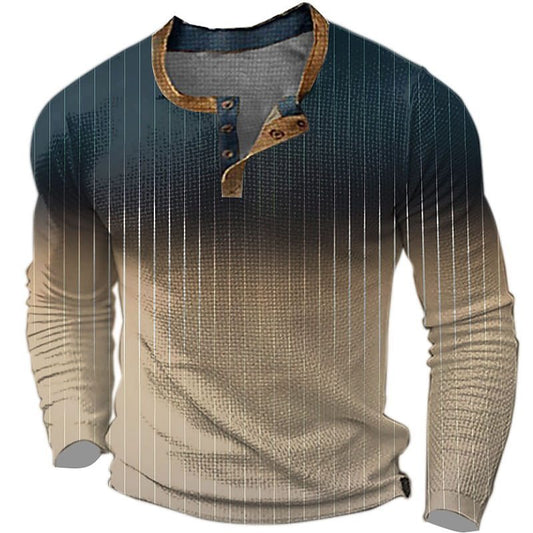 Stylish Gradient Henley Long Sleeve T-Shirt for Men - Perfect for Casual and Sporty Looks