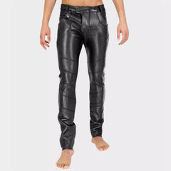 Stylish Fitted Leather-Look Motorcycle Pants for Men - Perfect for Biking and Casual Wear