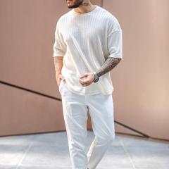 Men's Solid Hollow Out Round Neck Short Sleeve T-shirt MTA0143D6Z