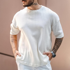 Men's Solid Hollow Out Round Neck Short Sleeve T-shirt MTA0143D6Z