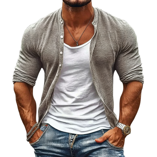 Men's Casual Comfort Cotton Stand Collar Single Breasted Long Sleeve Knitted Cardigan MTA2757C4M