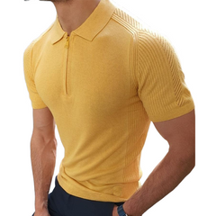 Men's Fashion Casual Bright Color Polo Collar Knitted Short-sleeved T-shirt MTA0996D0K