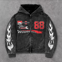 Racing-Inspired Flame Design Hoodie For Men - Perfect For Casual And Sporty Looks