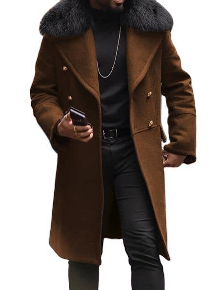 Men's Winter Overcoat with Detachable Fur Collar - Stylish and Warm Outerwear for Cold Weather