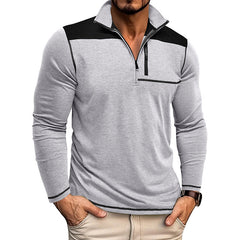 Men's Stylish Half-Zip Pullover with Contrast Panel Design for Casual Wear
