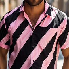 Men's American Casual Striped Printed Chiffon Short Sleeve Shirt MTA2003C6K