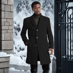 Classic Men's Longline Overcoat with Gold Button Accents