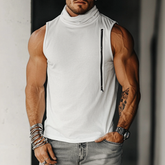 Men's Stylish Pile Collar Zipper Decorative Cotton Slim Fit Tank Top MTA0287D0M
