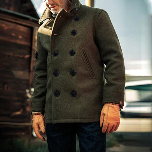 Classic Double-Breasted Pea Coat For Men - Perfect For Winter Outdoors