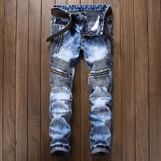 Distressed Biker Jeans With Zipper Details - Perfect For Casual And Streetwear Styles