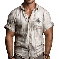 Men's Compass Embroidered Light Linen Shirt MTA1498C9P