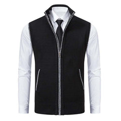 Men's Casual Solid Color Stand Collar Sleeveless Knitted Vest 19972434Y