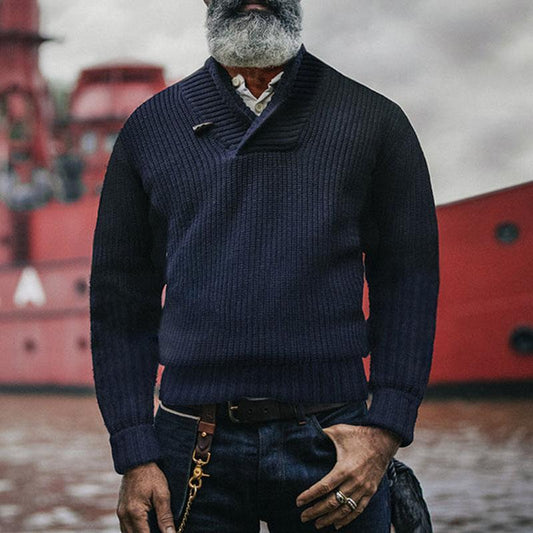 Men's Vintage Classic Solid Color Long Sleeve Pullover Sweater 89732685M