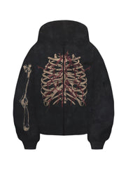Skull Skeleton Design Hoodie and Eagle Emblem Zip-Up Sweatshirt