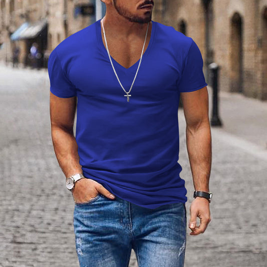 Men's Waffle Solid Color V Neck Solid Color T-Shirt 42598906X