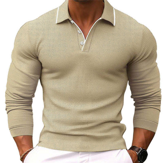 Men's Solid Color Lapel Slim Fit Long Sleeve Polo Shirt 54171993Y