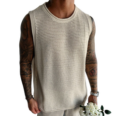 Men's Retro Casual Hollow Refreshing Round Neck Knitted Tank Top MTA1901C5TO
