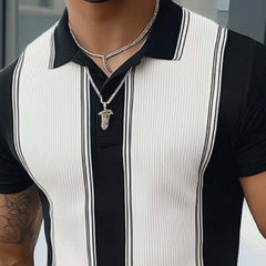 Men's Summer Classic Black And White Knitted Short Sleeve T-Shirt MTA3120C5U