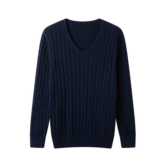 Classic V-Neck Cable Knit Sweater for Men - Perfect for Casual and Formal Wear