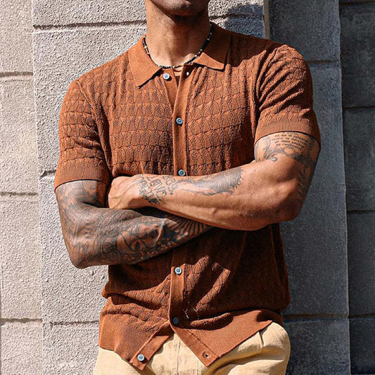 Men's Solid Color Knitted Short Sleeve POLO Shirt MTA0142D9X