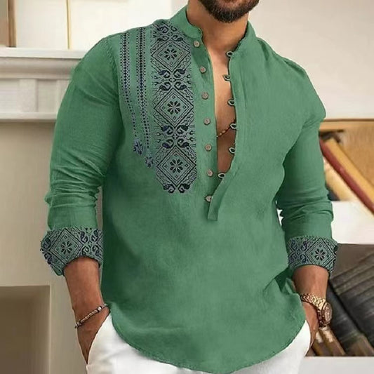 Stylish Embroidered Henley Shirt for Men - Perfect for Casual and Semi-Formal Occasions