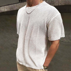 Men's Retro Casual Hollow Refreshing Round Neck Knitted Short Sleeve T-shirt MTA1917C3TO