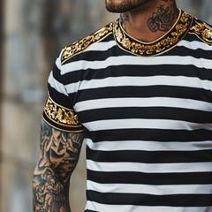 Men's Retro Casual Baroque Printed Round Neck Short Sleeve T-Shirt MTA2152C1TO