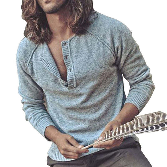 Men's Solid Color V-neck Long Sleeve Knitwear Shirt 60558046Y