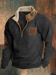 Cozy Half-Zip Pullover Hoodie with Horse Emblem for Outdoor Enthusiasts