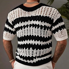 Men's Knitted Contrast Color V-neck Short-sleeved Sweater T-Shirt 14944957X