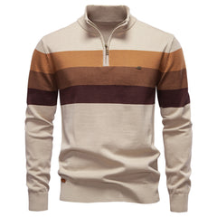 Men's Stylish Half-Zip Sweater with Bold Stripes for Casual Wear