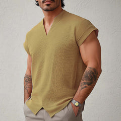 Men's Summer Basic Solid Color Textured Short-sleeved T-shirt MTA0855D3U