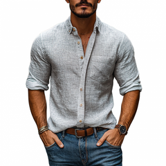 Men's Casual Linen Lapel Slim Fit Patch Pocket Long Sleeve Shirt MTA2110C6M