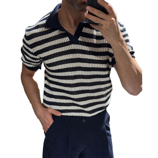 Men's Knitted Striped Casual Short-sleeved POLO Shirt MTA1767C1X