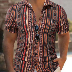Men's Retro Stripe Print Casual Short Sleeve Shirt MTA2292C9U
