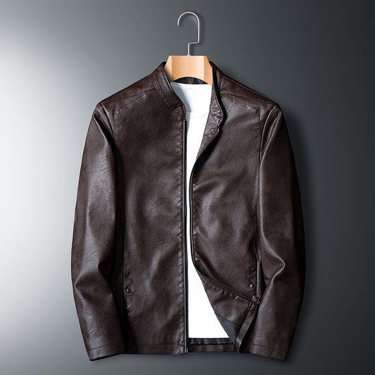 Stylish Stand-Collar Leather Jacket For Men - Perfect For Casual And Formal Wear