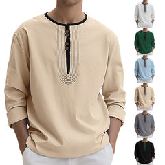 Stylish Men's Long Sleeve Henley Shirt With Unique Button Design