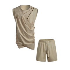 Men's Casual Cotton Vest Top Shorts Two-Piece Set 19711625X