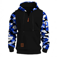 Camouflage Sleeve Hoodie with Half-Zip Closure - Perfect for Casual and Outdoor Wear
