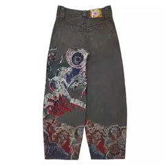 Unique Embroidered Denim Trousers with Artistic Design for Fashion Lovers