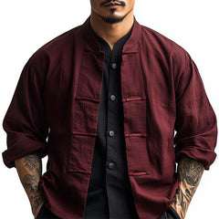 Men's Burgundy Chinese Button Long Sleeve Shirt MTA2555C1P