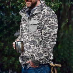 Men's Retro Casual Color Striped Flannel Stand Collar Pullover Jacket