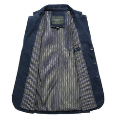 Men'S Dark Blue Textured Washed Denim Blazer MTA2657C6U