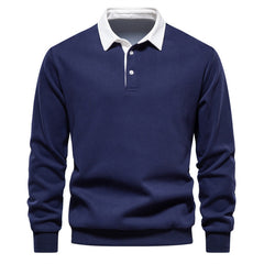 Classic Navy Blue Polo Shirt for Men - Stylish and Comfortable Long Sleeve Design