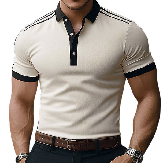 Men's Summer Comfortable Light Khaki Polo Neck Short Sleeve T-Shirt MTA3155C7U