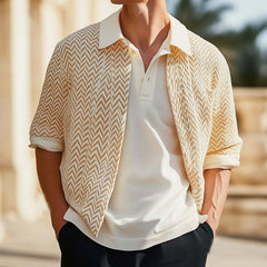 Men's Orange Spring And Autumn Lapel Casual Knitted Cardigan MTA1935C2U