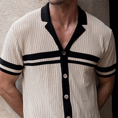 Men's Spring And Summer Casual Contrast Color Stitching Knitted Short Sleeve Shirt MTA1902C0K