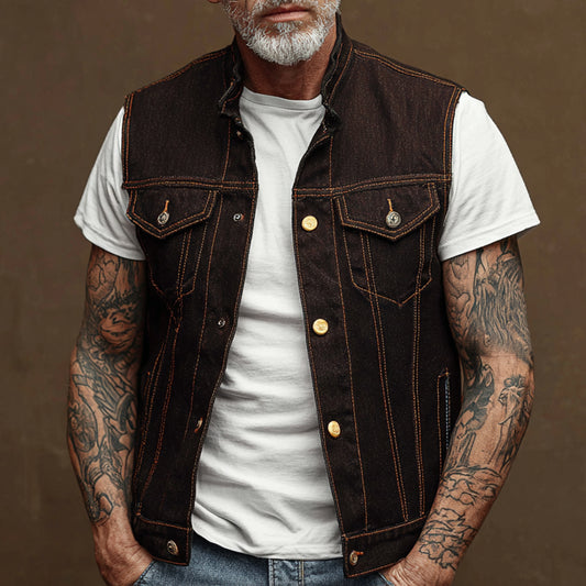 Classic Denim Vest with White T-Shirt